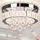 Dimmable Crystal Ceiling Light,11.8" Modern Crystal Chandeliers LED Flush Mount