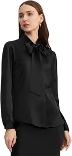 [HEYDHSDC] Spring Women Silk Bow Tied Blouse Femme Long Sleeve Turn Down Collar Top Office Lady
