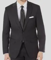 $450 Calvin Klein Men's Black Slim-Fit Wool Check Blazer Sport Coat Jacket 44S