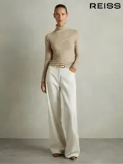 Reiss Neutral Louisa Ruched Jersey Top with Wool (AB2310) | $180