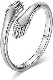 [7mohugme] Hug Ring 925 Sterling Silver Rings for Women Girls Silver Hugging Hands Open Ring Jewelry Hug Hands Statement Rings Wedding Bands