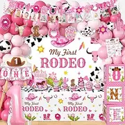 131Pcs My First Rodeo Decorations Girl, 1st Birthday Decorations Girl, Pink Rodeo Party Decorations My First Rodeo Balloon Arch Set for First Rodeo Birthday Party Decorations