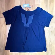 7 For All Mankind $138 Lagenlook Cotton Knit V-Neck Peasant Tunic Top M Comfort