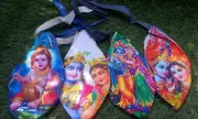 Set 3 Prayer Bag Radha Krishna Japa Mala Cotton Rosary Beads Sacred Jholi Iskon