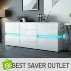 High Gloss Modern Buffet Sideboard Cabinet 2 Doors 4 Drawers Cupboard w/RGB LED