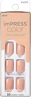 KISS imPRESS No Glue Mani Press On Nails, Color, 'Latte', Beige, Short Size, Squoval Shape, Includes 30 Nails, Prep Pad, Instructions Sheet, 1 Manicure Stick, 1 Mini File