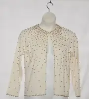 Linea by Louis Dell'Olio Cardigan With Goldtone Ball Detail Size S Ivory