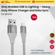 3M Silver Heavy Duty Braided USB To iPhone Charging Lead Data Sync For iPhone