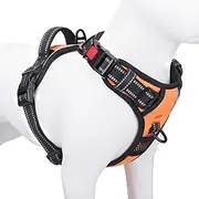 PHOEPET No Pull Dog Harnesses Small Dogs 3M Reflective Adjustable Front Clip Vest Handle 2 Metal Rings 3 Buckles [Easy to Put on & Take Off] (XS, Orange)