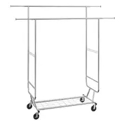 Heavy Duty Clothes Rack, Double Hanging Rod Clothing Garment Rack for Hanging Clothes, Adjustable Height and Extendable Length Clothing Rack with Bottom Storage Area, 272 KG Load