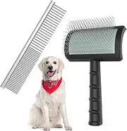 Large Slicker Brush & Pet Comb Value Kit, Extra Long Pin Dog Grooming Wire Brush and Deshedding, Removes Long and loose Hair & Undercoat, Black-comb, Hair Type: Curly, Unisex