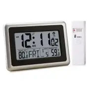Atomic Digital Clock with Indoor Outdoor Temperature, 9 inch Wall & Desk Alar...