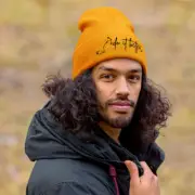 Scorpio Star Sign - Cuffed Beanie - Cozy Knit Hat | Zodiac Design | Gold