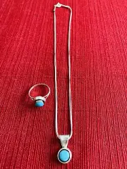 NEW Chaco Canyon Blue Kingman Turquoise Pendent w Chain and Ring (Size 11) Set