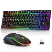 Wireless Keyboard and Mouse Combo, 87 Keys Rechargeable Gaming Keyboard Mouse Se