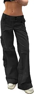 [NUFIWI] Womens Baggy Cargo Pants Low Waist Loose Wide Leg Trousers Cinch Drawstrings Joggers Sweatpants Hippie Streetwear