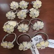 NEW 12 Napkin Rings - Enamel Flower with Gem, Silver, from iconic Fortunoff