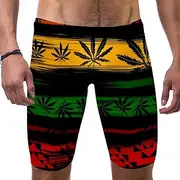 [VBFOFBV] Men's Printed Jammer Swimsuit Swim Shorts, Cannabis Leaf Pattern Colorful Stripes Vintage