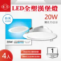 在飛比找momo購物網優惠-【旭光】LED 15CM 20W 崁燈 漢堡燈 白光 4入組