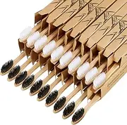Boao 10 Pack Bamboo Toothbrushes for Adults Wooden Soft Bristle Toothbrushes Bulk, Biodegradable, Reusable Travel