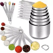 Measuring Cups and Spoons Set of 21, 7 Stainless Steel Nesting Measuring Cups, 9