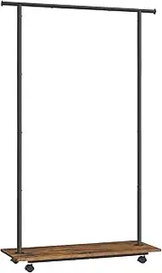 SONGMICS Clothes Rack on Wheels Clothes Rail with Shelf Coat Rail 98.5 cm Wide Total Load 50 kg Steel Coat Rack for Bedroom Vintage Brown Ink Black HSR151B01