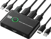 2 Port Hdmi Usb Kvm Switch 4K 60Hz Support For Pc Laptop Ps4 Xbox One