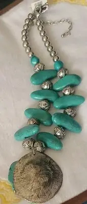 Vintage Chico NWT Turquoise and Silvertone 22" Necklace With Silvertone Pendant