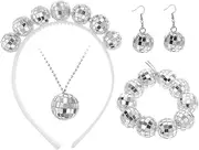 [OATIPHO] 70s Women Disco Ball Earrings Necklace Bracelet Set Mirror Ball Jewelry for Women Random Style