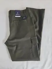 Ben Sherman Straight Fit Stretch Cargo Pants Olive Army Green Men Size 34.5x32