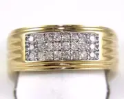 Natural Round Diamond Cluster 3 Row Wide Men's Ring Band 14k Yellow Gold .50Ct