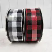 Red White Black Buffalo Check Wired Edge 2" Ribbon Lot 2 Rolls 60' Christmas New