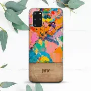 Custom Name Colorful Canvas Wood Case For Samsung Note 20 S20 S21 S22 S23 S24 FE