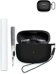 Case for Bowers & Wilkins Pi8 Wireless Earbuds in-Ear Bluetooth Earphones, Soft Silicone Protective Portable Scratch Shock Resistant Shell with Cleaner Kit & Carabiner & Lanyard，Black