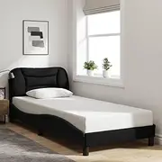 vidaXL Single Bed Frame with Headboard - Stylish Black Fabric, Breathable, with Plywood Slats and Foam Cushion in 92x187 cm Size
