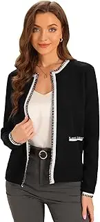 [Allegra K] Women's Long Sleeve Cardigan Open Front Contrast Colour Elegant Knitted Jumper