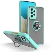[JIEZUIMEI] Phone Case for Samsung Galaxy A53 5G Cover with Ring Holder,Ultra-Thin Translucent Matte Frosted PC Hard Back Cover,Soft Silicone TPU Bumper Sky Blue
