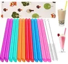12Pc Reusable Boba Straws Smoothie Straw Multi Colors Jumbo Wide Bpa Free Food
