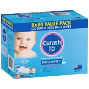 Curash Simply Water Wipes 640 Count Clean For Kids Alcohol Free