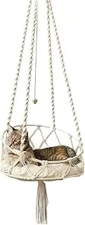 Weldphur Cat Hammock, Handwoven Hanging Cat Bed, Macrame Cats Swing For Indoor Cats, Cotton Rope Tassel Pet Basket Bed, Pet Swing Bed Nest For Sleeping, Playing, Climbing
