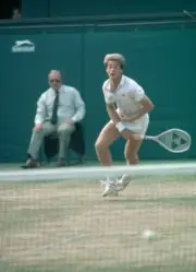 Anders Jarryd of Sweden in action during a men's singles match at - Old Photo 1