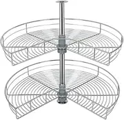 Kitchen Corner Cabinet Organizer 2-Shelf Rotating Carousel, Blind Corner Basket Rotating Kitchen Storage Rack, 270 Degree 81cm Diameter, Adjustable Height 55-79cm, Fit Most 90cm Cabinet