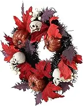 Cabilock 1Pc Halloween Maple Leaf Wreath Skull Pumpkin Door Decor Hanging Garland for Halloween Party Home Decoration Spooky Atmosphere for Unforgettable Celebrations