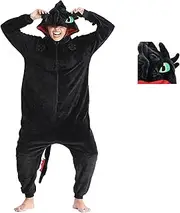 [Bulex] Toothless Pajamas with Shoes Animal Dragon Train Flannel Costume Winter Plush Onesie PJS Cosplay for family Woman Adult