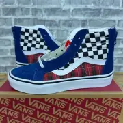 Vans Sk8-Hi Zip Plaid Checkerboard Blue White Red Shoes Little Kids Size 3 New