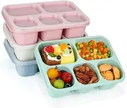 [Lunbxx] Bento Lunch Box Reusable 5 Compartment Lunch Containers for Kids Adults to School, Work, and Travel, Stackable Meal Prep Food Container Set of 4 (Wheat)
