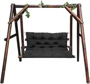 Outdoor Bench Cushion Replacement Stuffed 2 3 Seater Seat Pad with Drawstring Garden Bench Seat Cushion for Furniture Loveseat Patio Porch Cushion with Backrest Black 100 * 100 * 10cm