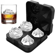 Silicone Ice Cube Tray Molds, 2 Cavity Rose & 2 Diamond Shape Ice Ball Maker Black