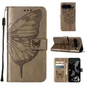 For Google Pixel 9 5G Case, PU Leather Wallet Butterfly Cover, Grey
