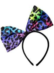 Giant 1980s Rainbow Leopard Print Bow Costume Headband